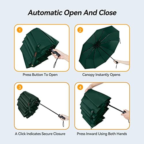 TechRise Umbrella Compact Windproof Travel Umbrellas: Easy Auto Open Close, Strong Fiberglass Frame, Durable Folding Lightweight Portable Automatic Backpack Umbrella for Men and Women, 10 Ribs — view 6