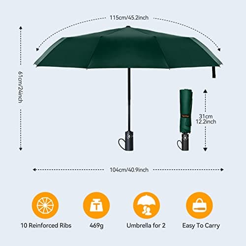 TechRise Umbrella Compact Windproof Travel Umbrellas: Easy Auto Open Close, Strong Fiberglass Frame, Durable Folding Lightweight Portable Automatic Backpack Umbrella for Men and Women, 10 Ribs — view 5