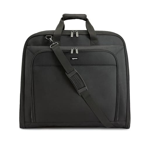 Amazon Basics Premium XL Garment and Suit Bag with Adjustable Shoulder Strap, Two Tie-Down Straps and Metal Eyehole for Hanger, 109cm x 55cm x 11cm, Black, Solid
