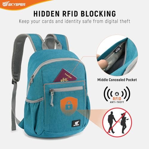 SKYSPER Small Anti Theft Hiking Backpack, 18L RFID Packable Travel Daypack Lightweight Foldable Rucksack for Walking Daytrip — view 2