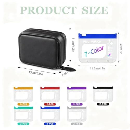 A8 Waterproof Pill Organizer Set with 14 Color-Pill Pouches, Travel Pill Box Zippered Translucent Medication Organizer, Portable Reusable Binder Design Pill Organiser for Fish Oils, Vitamins(Black) — view 6
