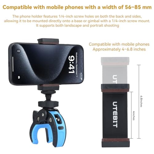UTEBIT Phone Holder Bike Max Opening 45mm Camera Clamp Mount with 1/4" Screw and Adapter Aluminium Alloy 3kg Load Capacity Super Clamp for Action, Cameras, DSLR Black&Green — view 4