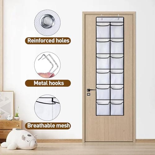 SOPSTUO Hanging Shoe Storage, Over Door Shoe Storage, Door Shoe Rack,12 Breathable Mesh Huge Pockets, Shoe Hanging Storage Bag with 2 Metal Hooks for Various Doors (Modell A) — view 3