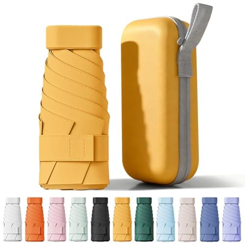 FWHFNB Travel Umbrella, Travel Mini Umbrella, Pocket Umbrella, UV Umbrella, UPF 50+, Portable Lightweight Compact, with Storage Box, for Men and Women (Yellow)