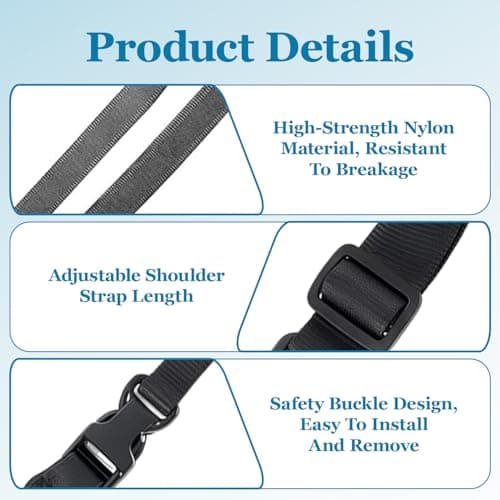 Universal Black Shoulder Strap for Tablet Case Detachable Nylon Carrying Strap with Adjustable Buckle Replacement Neck Belt for iPad Samsung Tab Camera Bag Notebook — view 3