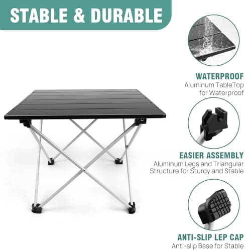 Small Folding Camping Table Portable Picnic Foldable Dining Table, Lightweight Aluminium Rollup Outdoor Table, Compact Collapsible Coffee Side Table, for Beach, Hiking, Fishing, 40x34.5x31.5 cm — view 4