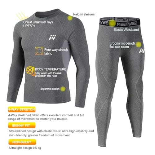 MEETWEE Men's Thermal Underwear Set, Winter Long Sleeve Base Layer Quick Dry Long Johns Compression Suit for Workout Skiing Running Hiking, Grey, L — view 2