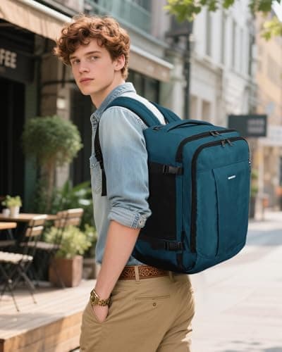 ECOHUB Ryanair Cabin Bag 40x20x25 Underseat Travel Bag 9 Pockets Hand Luggage Backpack Recycled PET Eco Friendly Rucksack for Women & Men Carry on Bag with USB Port, 20L,Blue Green — view 3