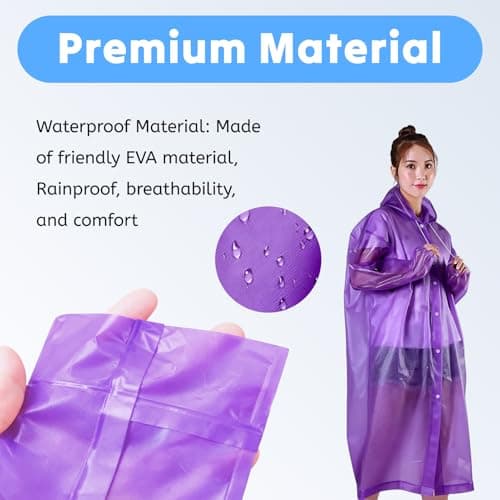 AropaeenGlowry Waterproof Rain Poncho for Adults, 2 Pack Reusable Raincoat with Hood & Sleeves, Portable Emergency Poncho for Camping, Hiking, Travel, Outdoor Events (Purple) — view 3