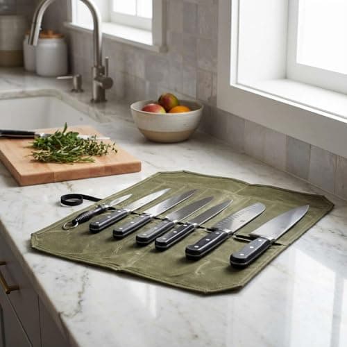 Cloth Knife Roll Bag, 7-Slot 45cm Holder for Chef, Khaki — view 4