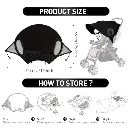 LIHAO Pram Sun Shade Cover Universal Baby Sunshade UPF 50+, Black — view 2