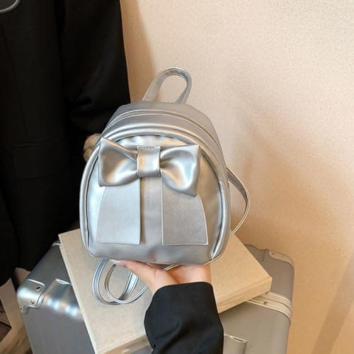 Stylish Bow Zipper Backpack - Casual Daypack Made of Lightweight Durable Nylon for Daily Use, Travel, Work, College, School, Commuting, Outdoor Activities, silver, standard size, Rucksack Backpacks — view 3