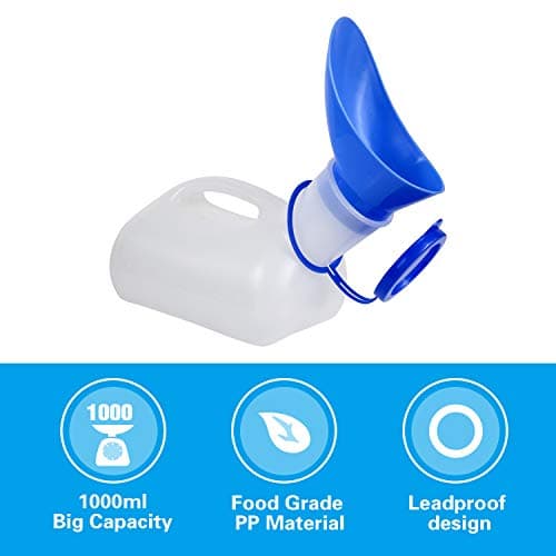 AWOKEN Unisex Potty Urinals for Car, Urine Bottles for Men and Women, Portable Pee Bottle, With a Lid and Funnel, Leakproof Toilet Urinals for Car,travel Camping,Blue and White,24*10cm(9*4 inches) — view 2