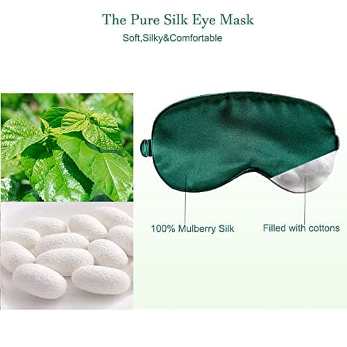 Sleep Mask 100% Mulberry Silk Eye Mask, Blinder for Total Blackout & Zero Pressure,Eye Mask for Sleeping with Travel Pouch & 2 Ear Plugs for Side Sleepers, Men & Women(Green) — view 2