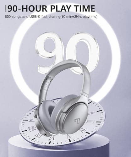 INFURTURE Noise Cancelling Headphones Wireless Bluetooth 5.3 Active Noise Cancellation,Over Ear with Stereo Microphone Hi-Fi,Quick Charge,90 Hours Working for TV,Cellphones,Home Office (Silver) — view 6