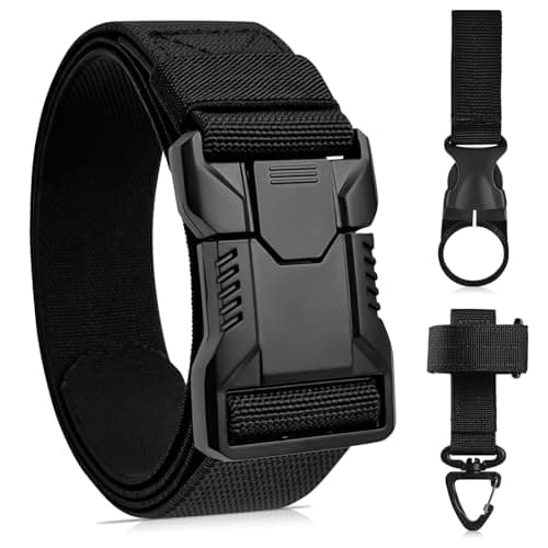ZOCONE Black Quick Release Military Tactical Belt with 2 Velcro Hooks Adjustable Size Mens Belts Canvas 120cm/47.24in Stretch Mens Elasticated Belt for Work, Sports, Travel No Metal Work Belts for Men