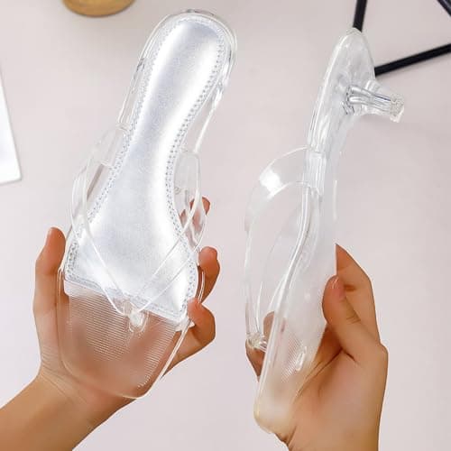 Flip Flops Women's Sandals with Transparent Strap Open Toe Fashionable Mules with Kitten Heel Toe Post Sandals for Slip-On Fashionable Comfortable Lightweight Summer Beach, White, 5 UK — view 2