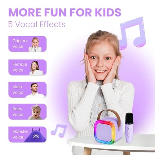 Ankuka Mini Karaoke Machine for Kids Gifts Adults (Cute Little & Portable) Bluetooth Speaker with Wireless Microphone (Sound Loud) Birthday Gifts Presents for Girls 3-12 Years Old Toddler Toys(Purple) — view 3