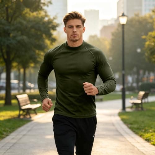 Turtleneck Tops for Men, Slim Fit Thermal Long Sleeve Base Layer,Army Green — view 6