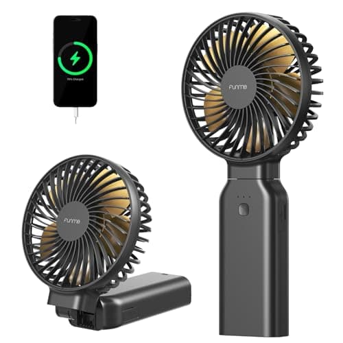 Funme Handheld Fan, Portable Fan 10000mAh with Power Bank, 53H Max Runtime, 4 Speeds Cooling Fan with 3.5-inch Large Blades, 180° Foldable Personal Fan for Outdoor Camping Travel Office - Black
