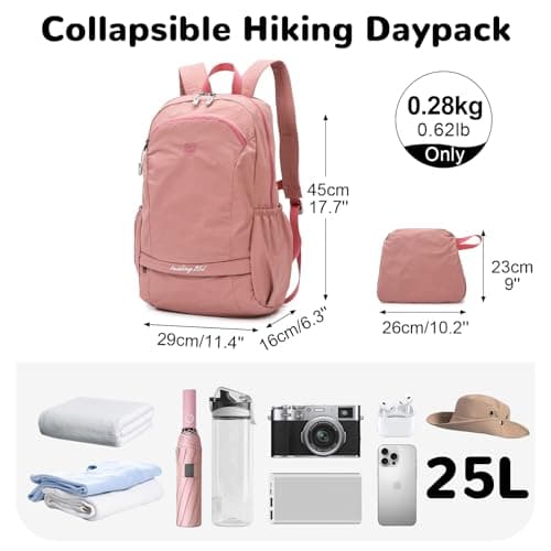 Outplea 25L Hiking Backpack with Wet Pocket for Women, Ultralight Foldable Gym Backpack Packable for Sport Outdoor Travel, Pink — view 2