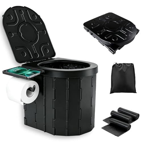 Portable Toilet, Upgraded Foldable Camping Toilet with Lid