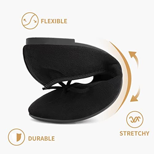 Greatonu Women's Ballet Pumps Comfort Foldable Portable Travel Slip on Slipper Bow Tie Flats Shoes Black 7 UK — view 5