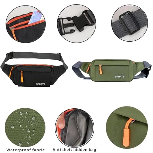 Bumbag Waist Fanny Pack Running Belt for Men Ladies，Against Theft Money Belt for Outdoors Workout Hiking Traveling Gifts for Men Women(Green) — view 2