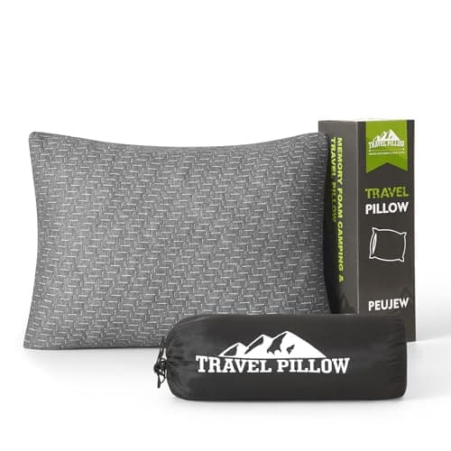 PEUJEW Travel Pillow Camping Pillow, Compressible Memory Foam Small Pillow with Waterproof Bag, Breathable Cover, Ideal for Camping, Backpacking, Car and Airplane (S, Grey)