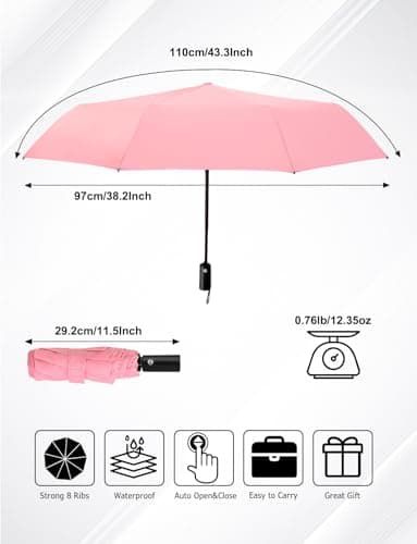 SoulRain Compact Windproof Travel Umbrella - Small, Mini Folding Parasol Kring Buckle. for Backpacks and Cars, Offering Sun & UV Protection(CoolPink) — view 2