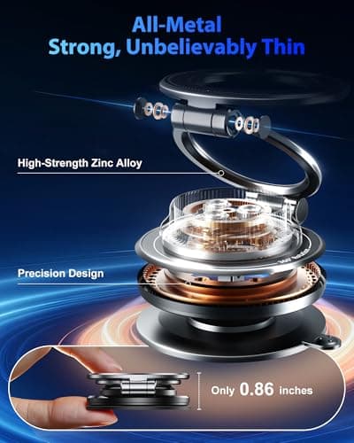 Glangeh Magnetic Phone Holder for Cars All Metal, [95LBS Powerful Vacuum+Gel Sucker] Car Phone Holder, 360° Adjustable for Magsafe Car Mount with Metal Ring for iPhone Series & Android — view 2