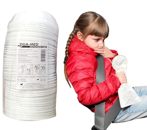 TIGA-MED Vomit Bags with Ring Closure (50 Pack) – Spill-Proof Sick Bags, 1000ml, Disposable Emesis Bags for Travel, Car, Pregnancy & Care