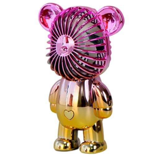 Generic Handheld Mini USB Rechargeable Desk Fan - Portable Personal Bear Fan with 3 Speeds for Home, Office, Travel, Summer, Kids - Gold