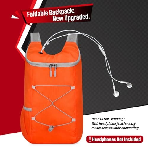 Sahunfri 2 Pcs Ultra Lightweight Backpack with Headphone Jack, Foldable Backpack Water Resistant Travel Rucksack, Multi-Functional Backpacks for Men Women — view 2