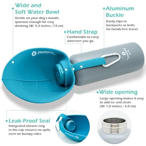 LumoLeaf Insulated Dog Water Bottle 27 oz Stainless Steel - Keep Water Cool or Warm, Portable Pet Water Bowl for Travel, Wide Mouth for Easy Ice Filling & Cleaning (Blue, 27 oz) — view 3