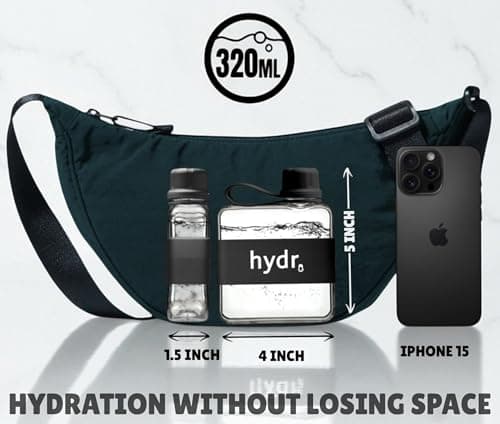 hydr™ v2 Flat Water Bottle For Handbag & Flexible Cleaning Brush | 320ml Tritan BPA Free Slim Travel Water Bottle, small water bottle for handbag (Nero Black) — view 2