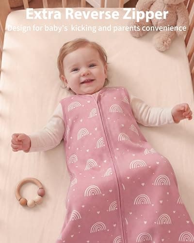 FIEMOL Baby Sleeping Bag 12-18 Months 0.5 Tog Baby Wearable Blankets Cotton, 3 Pack Summer Breathable Sleep Sack for Newborn Infant 76-89cm Pink Rainbow — view 3