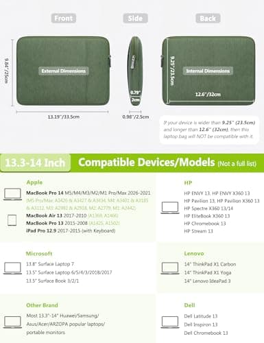 HYZUO 13.3-14 Inch Laptop Case Sleeve Bag Set for MacBook Pro, Grass Green — view 6