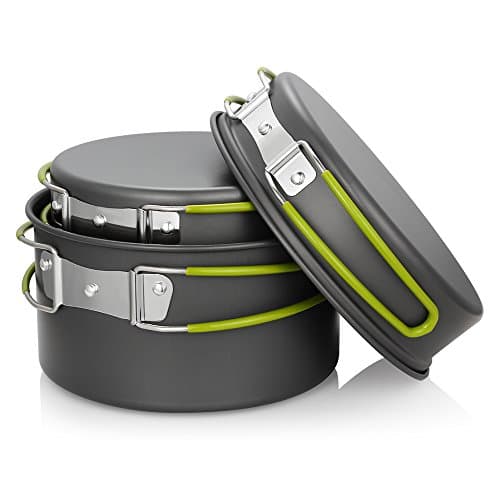 Gutsdoor Camping Cookware Set Camping Cooking Set Non Stick Family Backpacking Cooking Set Lightweight Stackable Pot Pan Bowls with Storage Bag for Outdoor Hiking (11pcs (Green)) — view 3