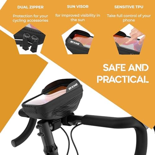 Byking Bike Phone Mount Waterproof Phone Holder for Bike Under 6.8" Smartphones, Phone Holder Bag, Universal Cycling Gifts for Men, Bicycle Accessories Bicycle Phone Holder Waterproof. — view 3