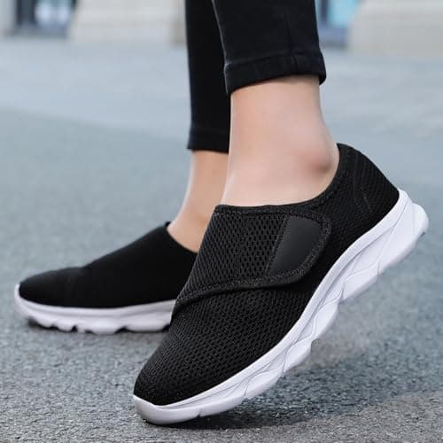 Men’s Slip On Walking Trainers with Cross Elastic Band Breathable Mesh Lightweight Cushioned Shoes for Summer Travel Outdoor Activities White, Size 7.5 — view 6