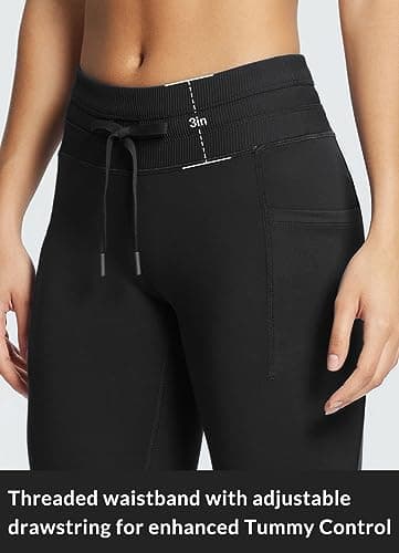 baleaf Fleece Lined Leggings Womens Waterproof Thermal Winter Warm Hiking Ski Running Leggings High Waisted with Pockets Black-25'' M — view 4