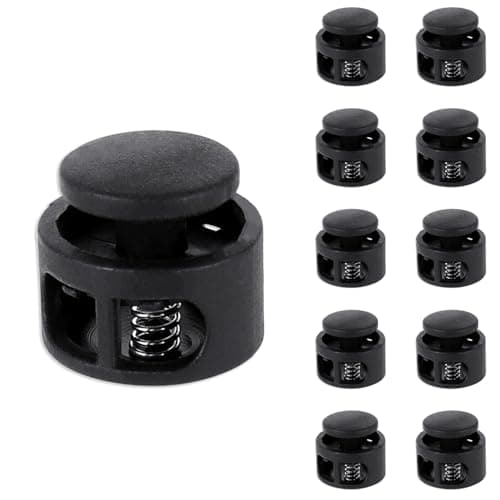 Apausvcm 10Pcs Shoe Lace Tie Locks, Plastic Cord Locks Double Hole Drawstring Stopper Fastener Black Spring Cord Lock for Shoelaces Drawstrings Paracord Clothing Bags Sweatpants Hats