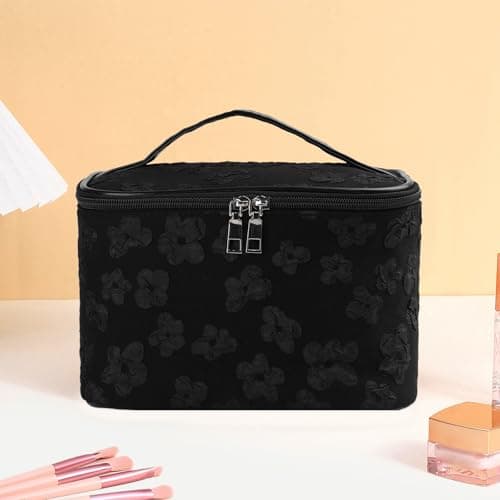 Large Cosmetic Bag Toiletry Bag Large Capacity Makeup Bags Waterproof Multifunction Cosmetic Bag Make Up Organizer Storage Gift for Girls Women (Black) — view 2