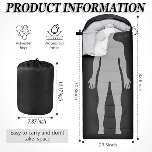 Sleeping Bag for Camping,Sleeping Bags for Adults Backpacking Waterproof,3 Seasons Adult Blanket,Small Packed Ultralight Carry Bag, Soft,Thick and Warm,for Outdoor Camping,Travel,Hiking (Black) — view 2
