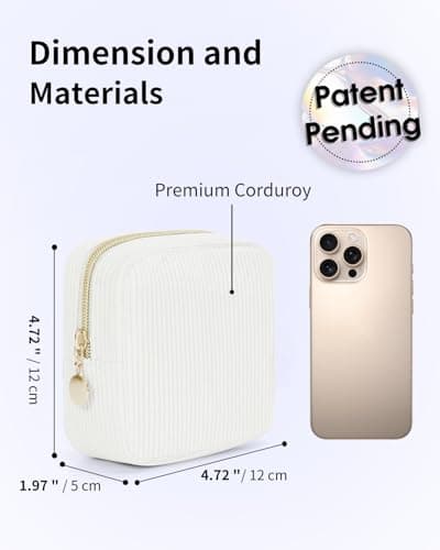 Wandering Nature Small Makeup Bag for Purse Zipper Cosmetic Bag for Women Pouch Travel Eco Vegan Leather Make Up Organizer for Toiletry Bag Water Resistant Gift Idea, Black, Corduroy Beige, Mini, — view 3