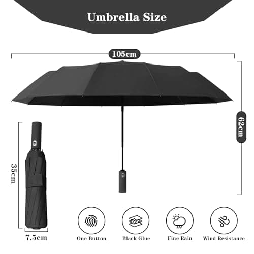 FANSEZQ ANSEZQ Windproof Travel Umbrella - Automatic Open Close, 24 Ribs Heavy Duty Compact Folding Umbrella, UV Protection Rain Umbrella for Men and Women (black) — view 2