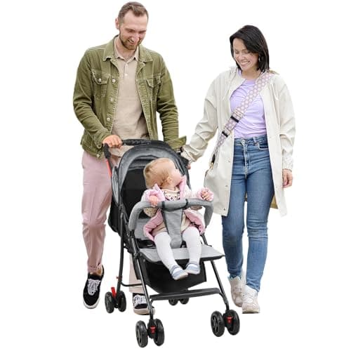 Lightweight Travel Stroller, One-Hand Fold Pushchair with Adjustable Recline & Sun Canopy, Compact Umbrella Stroller for Newborn to Toddler Up to 10kg,Ideal for Air Travel, Shopping & Daily Use Grey L