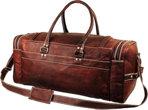 Hulsh Leather Duffle Bags for Men 24 Inch | Vintage Brown Genuine Leather Travel Bags for Mens Overnight Weekend | Best Full Grain Leather Luggage Duffel Carry On Weekender Sports Gym Bag for Women — view 6