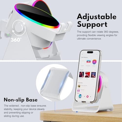 Wireless Induction Audio Bluetooth Speaker, 4-in-1 Design with RGB, Anti-Slip Base for 4-13" Phones, Bluetooth 5.3, Instant Play, Perfect Tech Gift (White) — view 5